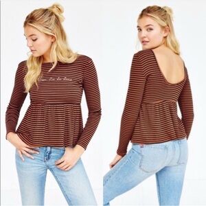 Urban Outfitters Truly Madly Deeply Black and Brown Striped Long Sleeve Top